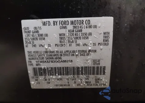 2016 Ford Explorer Limited z USA, uszkodzony, nr VIN 1FM5K8F83GGA86218